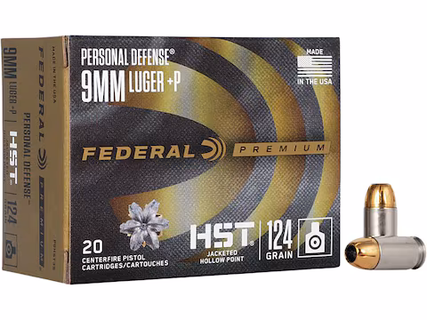 Federal HST 9mm +P Ammo 124 Grain JHP nickel plated brass