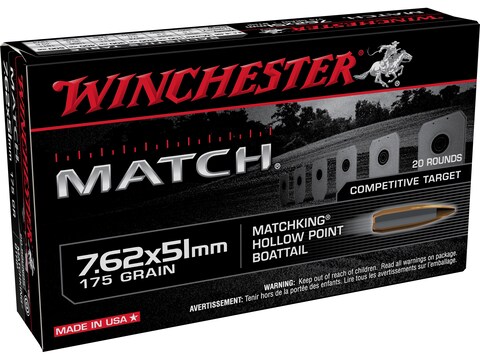 Winchester Match 7.62x51mm NATO Ammo 175 Grain Sierra MatchKing Jacketed Hollow Point