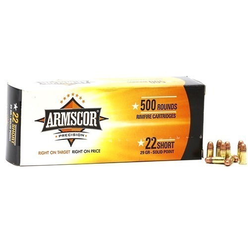 109525.jpg Armscor Rimfire 22 Short 29 Grain Solid Point Ammo 500 Round Bulk Package