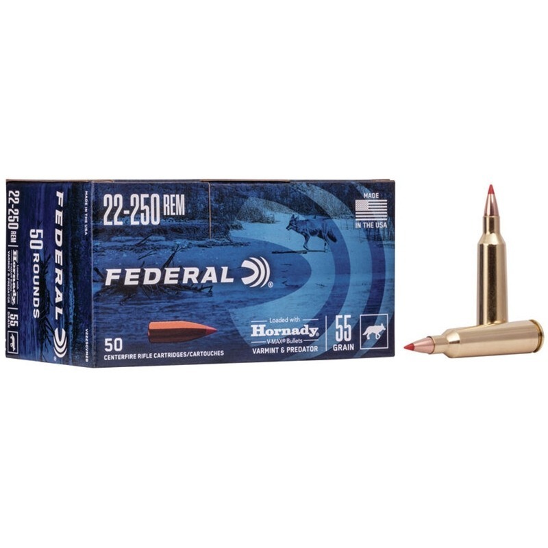 Federal 22-250 55gr V-Max Ammo – 500 Rounds (V22250VM2B)