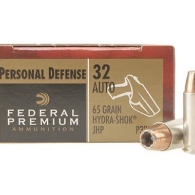 Federal Premium Personal Defense Ammunition 32 ACP 65 Grain Hydra-Shok Jacketed Hollow Point 500 rounds