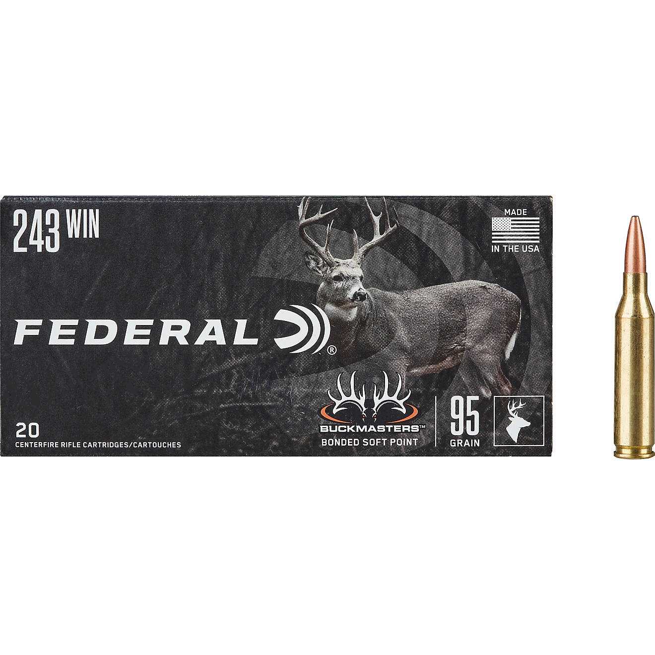Federal Premium Buckmasters Bonded Soft Point .243 Winchester Ammo 95 Grain – 500 Rounds