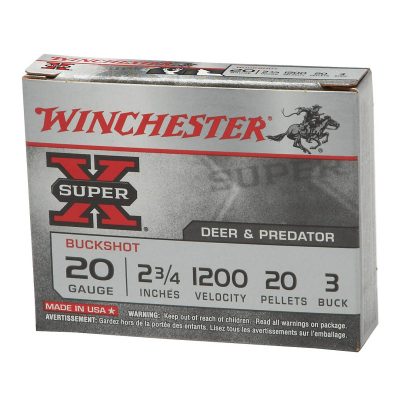 Winchester Super-X 20 Gauge 2-3/4 Inch #3 Buckshot 500 Round Case with 20 Pellet Load for Predator and Hog Hunting
