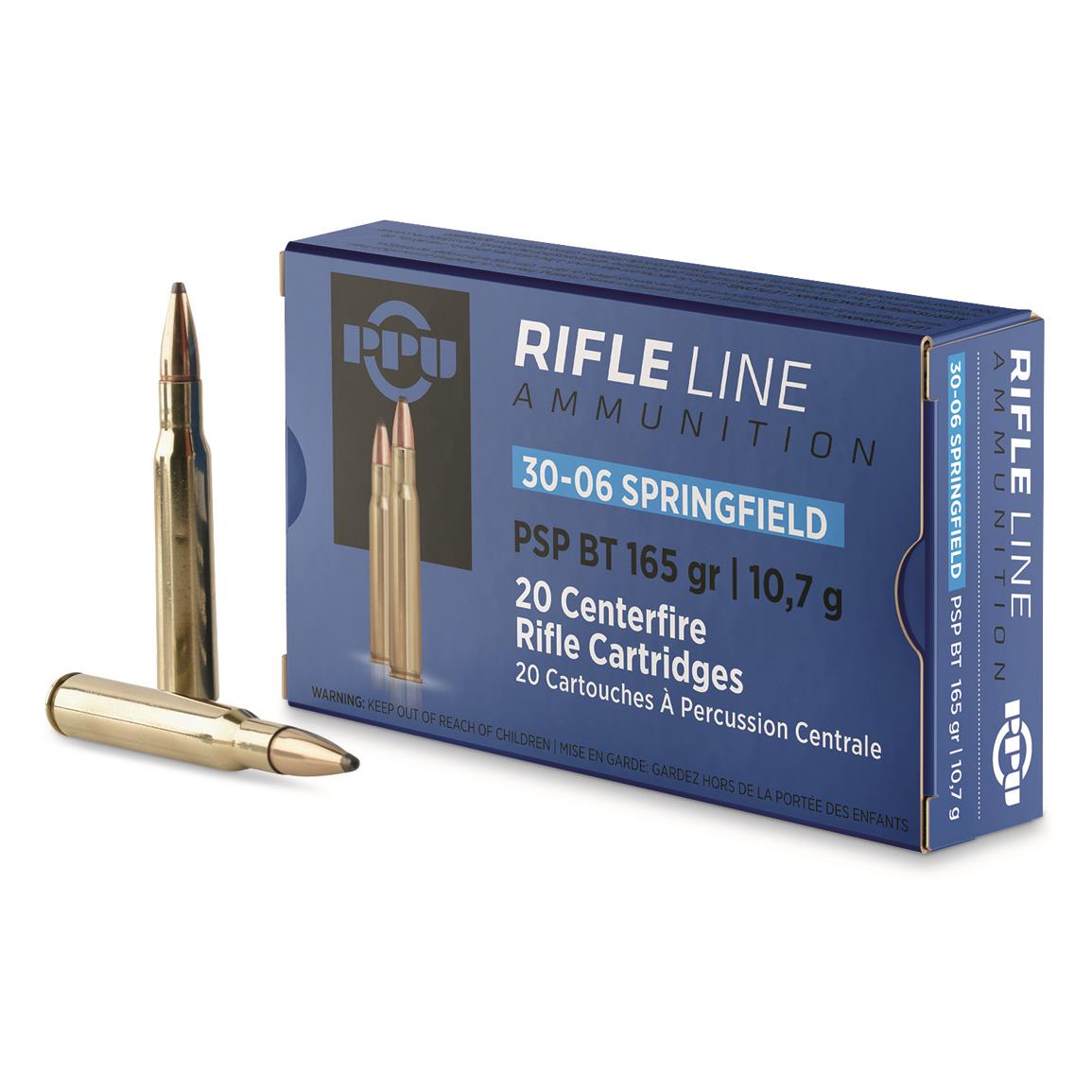 PPU 30-06 Springfield 165 Grain PSP-BT Ammo PPU 30-06 Ammo 165 Grain PSP-BT Pointed Soft Point Boat Tail Hunting Ammunition