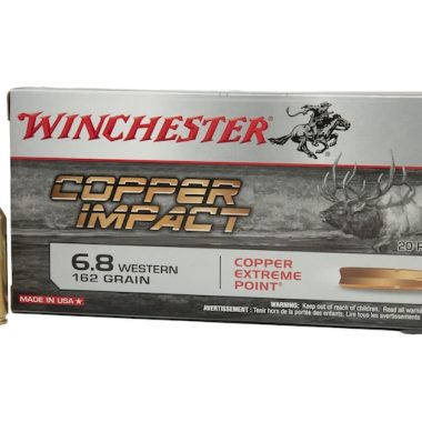 Winchester Copper Impact 6.8 Western ammo with 162 grain lead-free Copper Extreme Point bullets