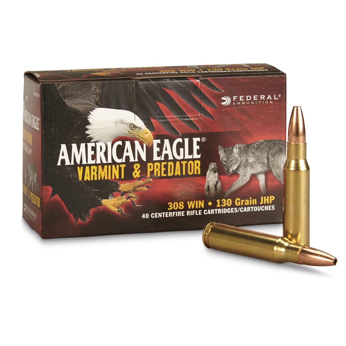 Federal American Eagle 308 Winchester Varmint Ammo 130 Grain JHP rifle ammunition