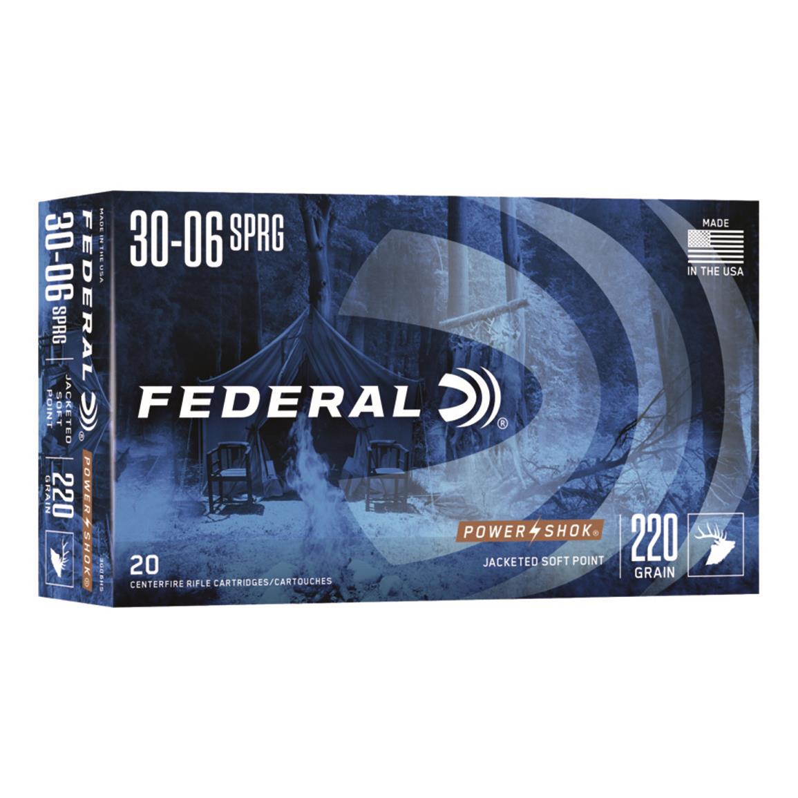 Federal Power-Shok 30-06 Ammo 220 Grain Soft Point Hunting Ammunition