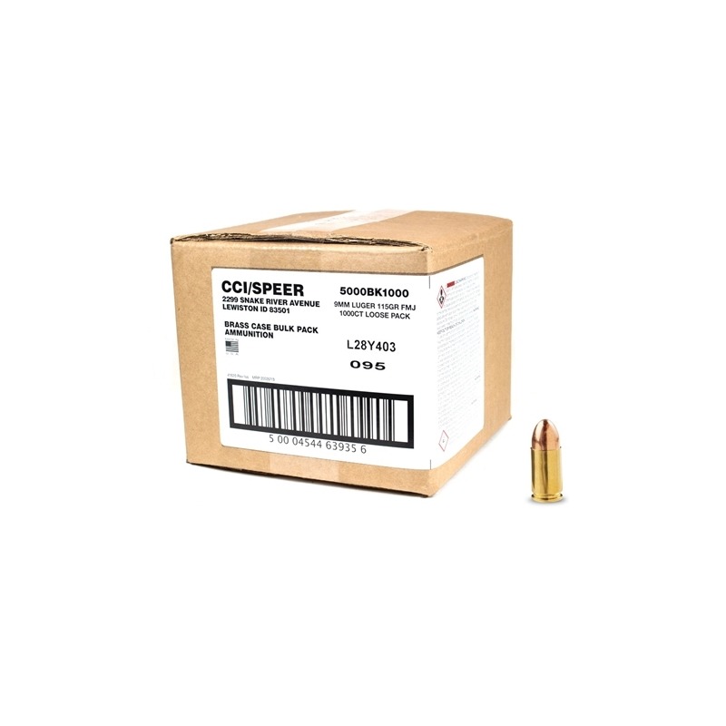CCI Blazer Brass 9mm Ammo 115 Grain FMJ 1000 round bulk loose pack