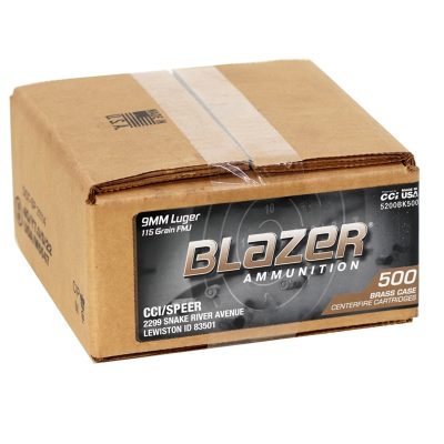 CCI Blazer Brass 9mm Ammo 115 Grain FMJ loose pack brass case ammunition