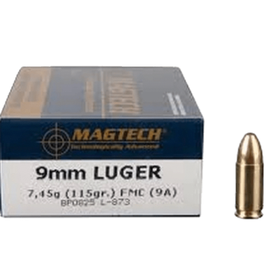 Magtech 9mm ammo 115 grain FMJ brass case bulk ammunition