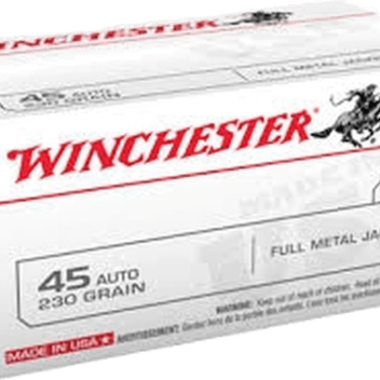 Winchester USA 45 Auto 230 grain FMJ brass-cased range ammunition