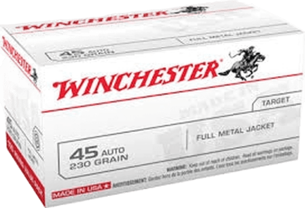 WINCHESTER-45-AUTO-AMMUNITION.png Winchester USA 45 Auto 230 grain FMJ brass-cased range ammunition