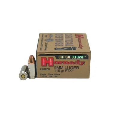 Hornady Critical Defense 9mm ammo 115 grain FTX hollow point ammunition