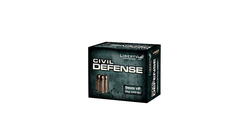 liberty-civil-defense-9mm-plus-p-50-grain-hollow-point-bulk-ammo.jpg Liberty Civil Defense 9mm +P ammo 50 grain hollow point bulk ammunition