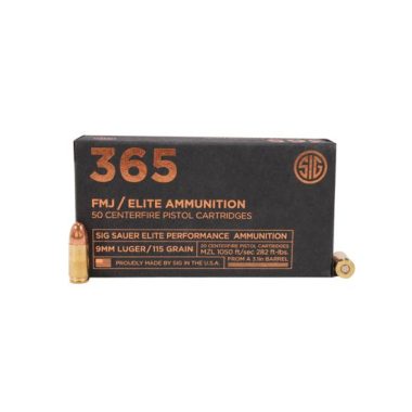 Sig Sauer Elite Ball P365 9mm Luger 115 grain Full Metal Jacket Brass Cased