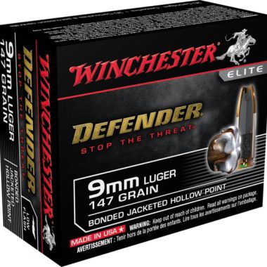Winchester Defender 9mm ammo 147 grain bonded jacketed hollow point ammunition