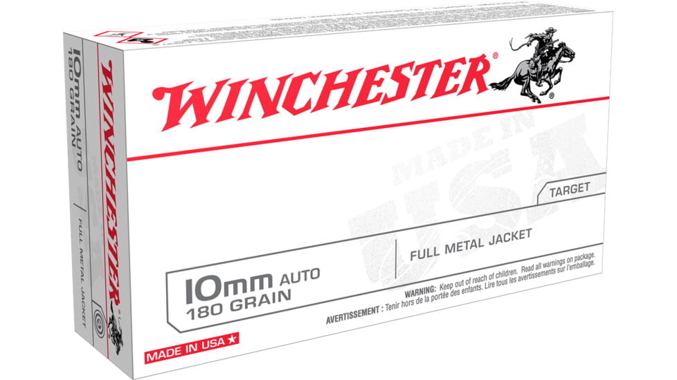 Winchester 10mm Ammo USA White Box 180 Grain FMJ Winchester 10mm ammo USA White Box 180 grain FMJ ammunition box